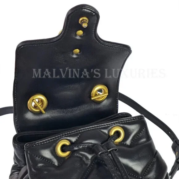 GUCCI BAG 777253 GG MARMONT LOGO BACKPACK BLACK QUILTED LEATHER - Picture 13 of 16